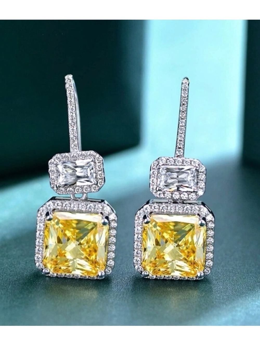 NEW Drop Hook Earrings Canary CZ 14K Plated Wedding Old Money